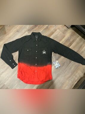 New PRPS Shirt Denim Pearl Snap Ombre Long Sleeve Black Red Mens Sz Large